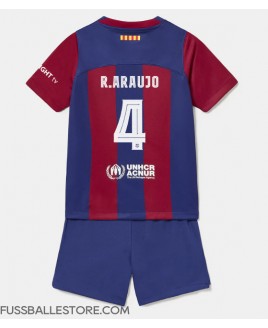 Günstige Barcelona Ronald Araujo #4 Heimtrikotsatz Kinder 2023-24 Kurzarm (+ Kurze Hosen)